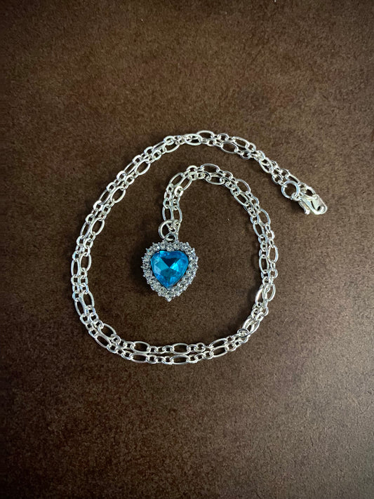 Teal Sparkle Heart Necklace