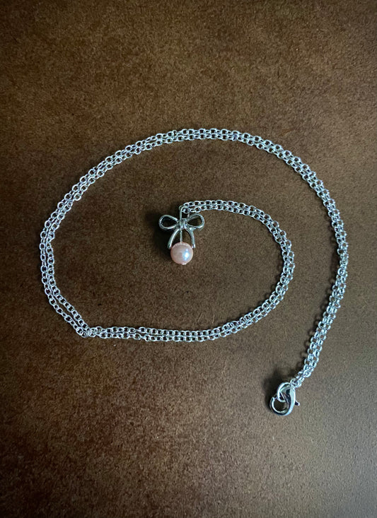 Pink Bow Set Silver
