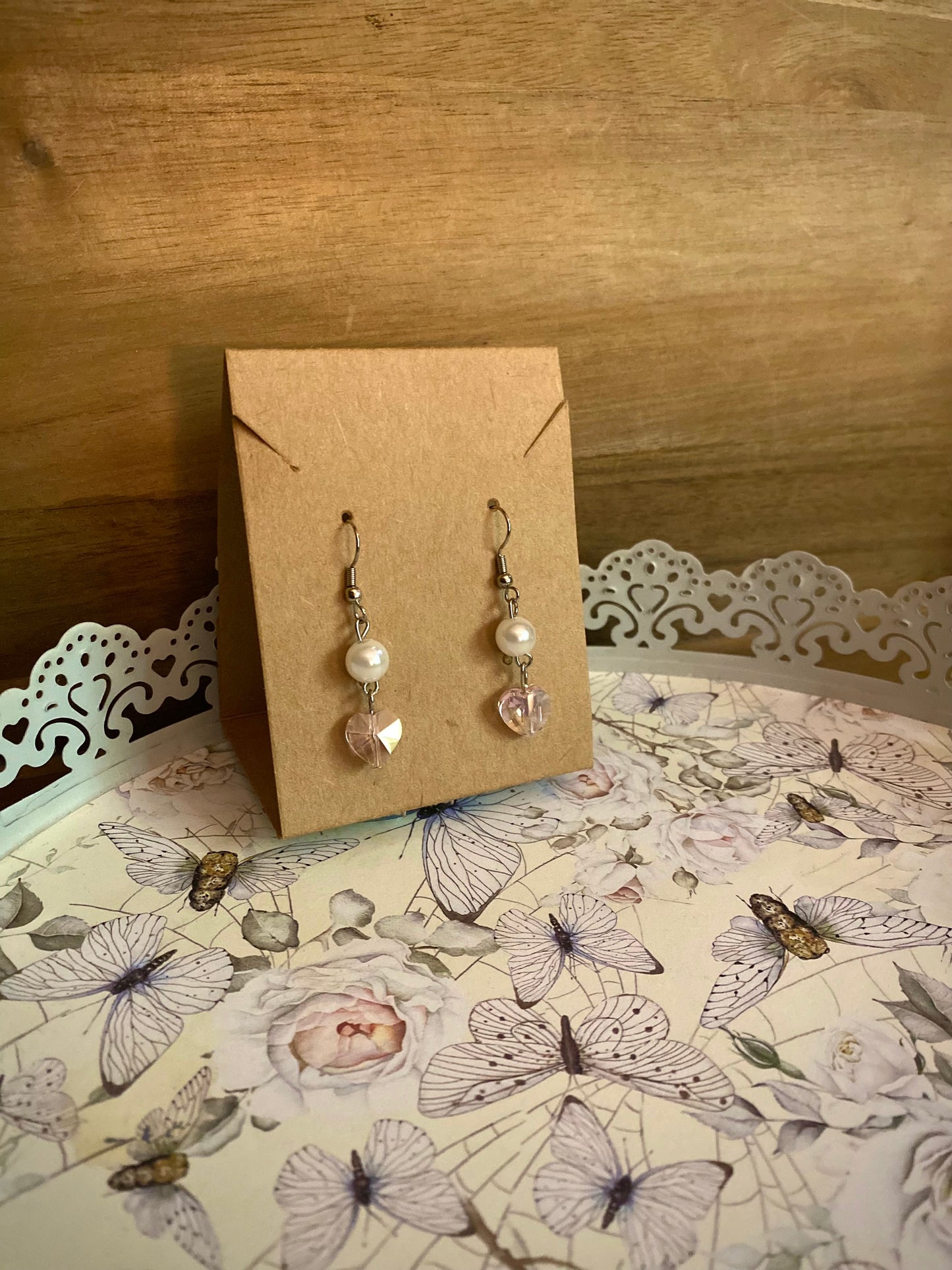 Silver, Pearl, and Pink Earrings