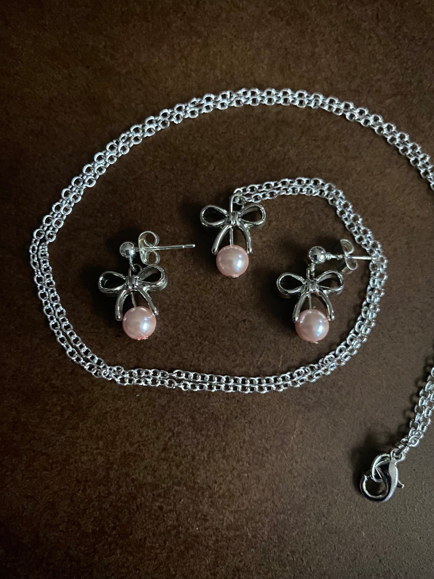 Pink Bow Set Silver