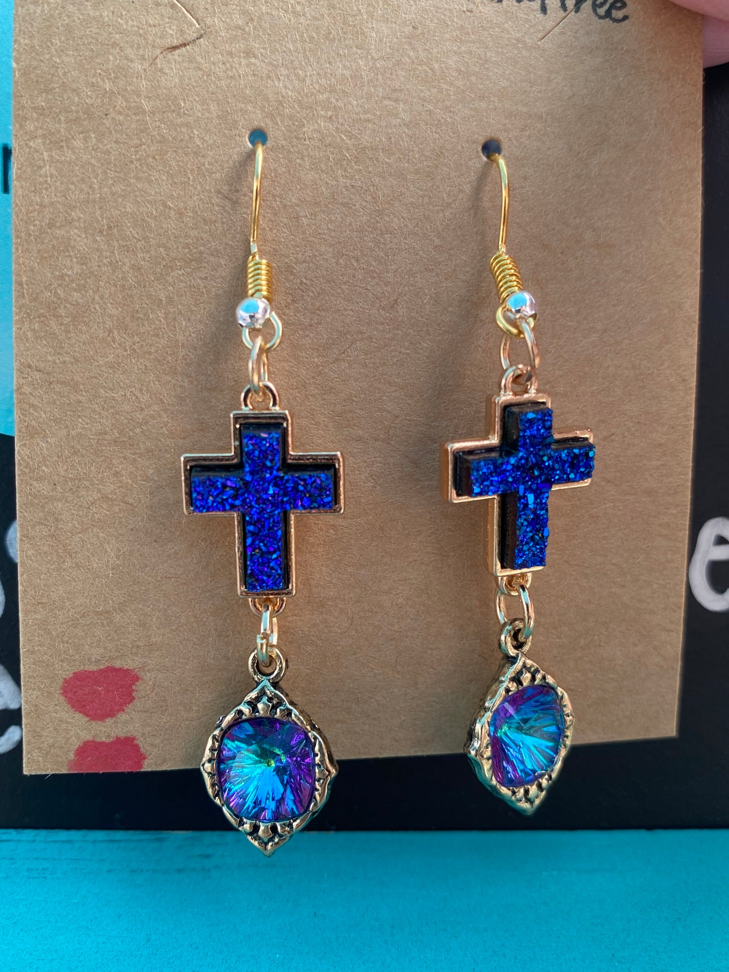 Iridescent Cross Earrings