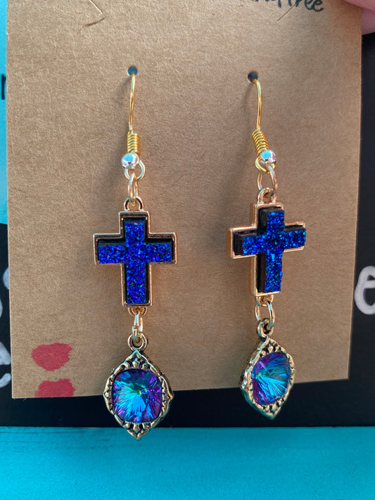 Iridescent Cross Earrings