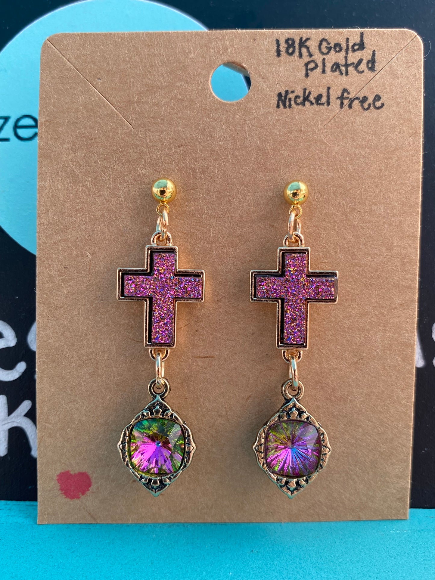 Iridescent Cross Earrings