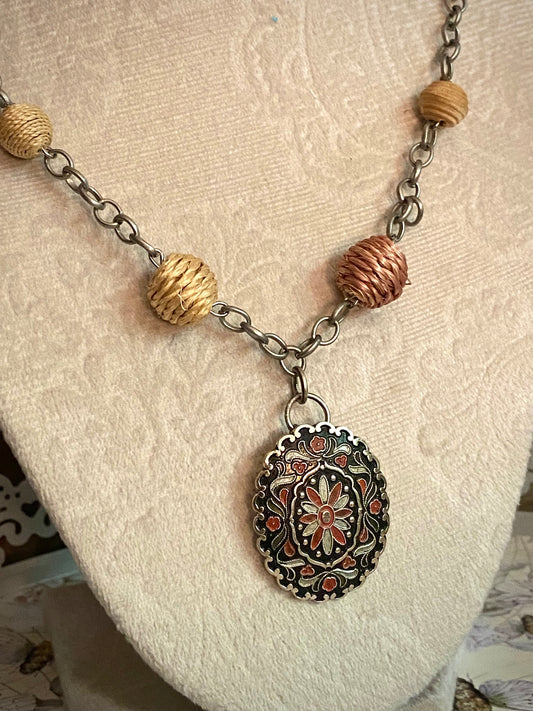 Vintage Pendant and Woven Beads Necklace