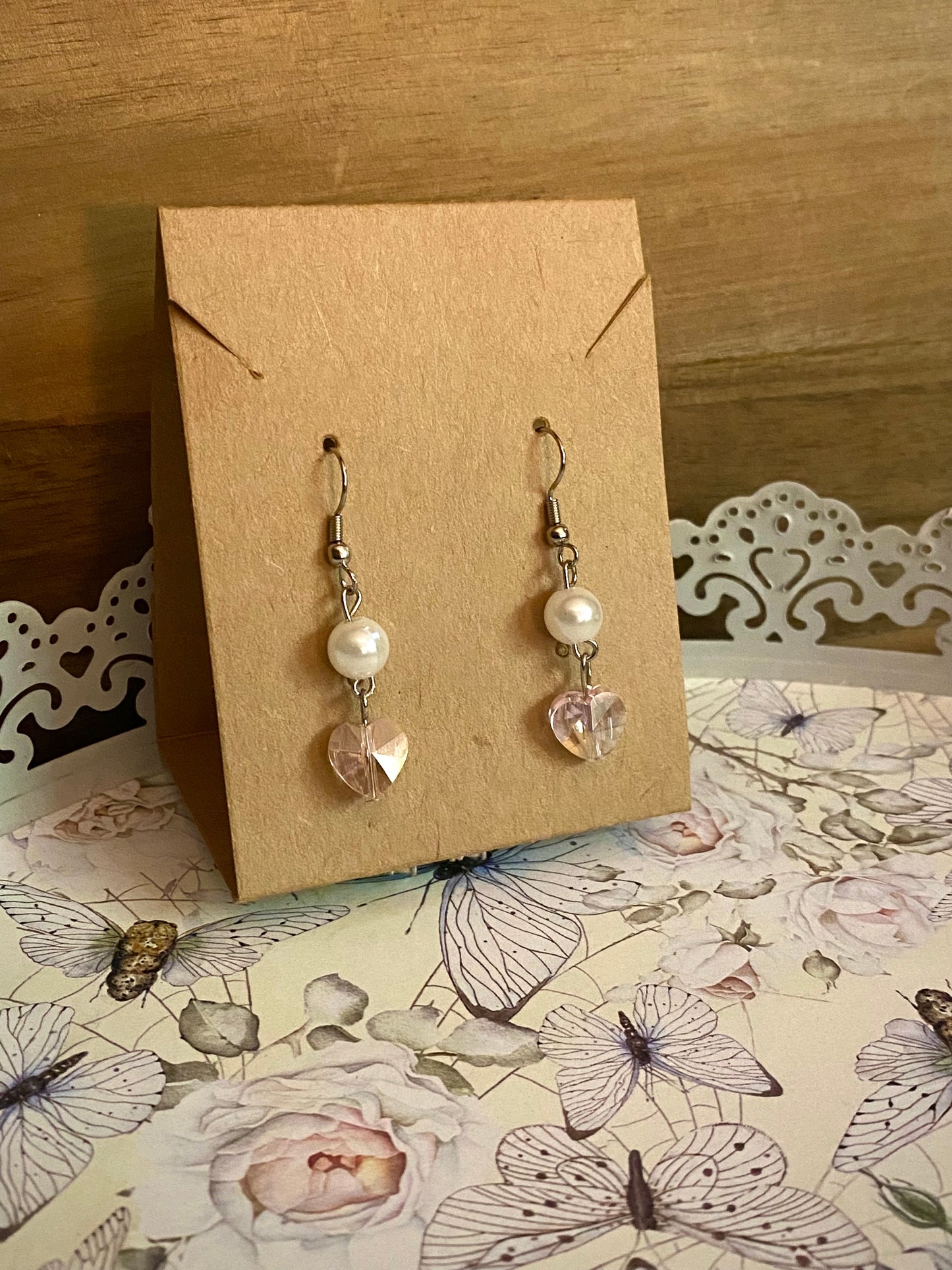 Silver, Pearl, and Pink Earrings
