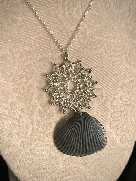 Large Silver and Blue Shell Necklace