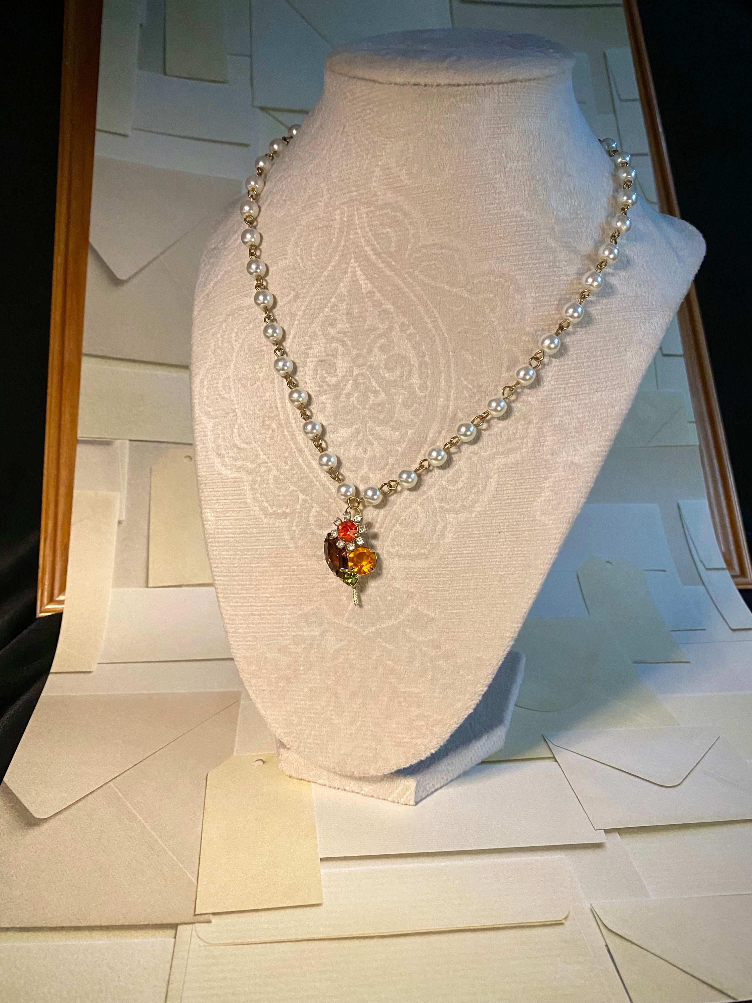 Pearl Choker with Fall Floral Pendant
