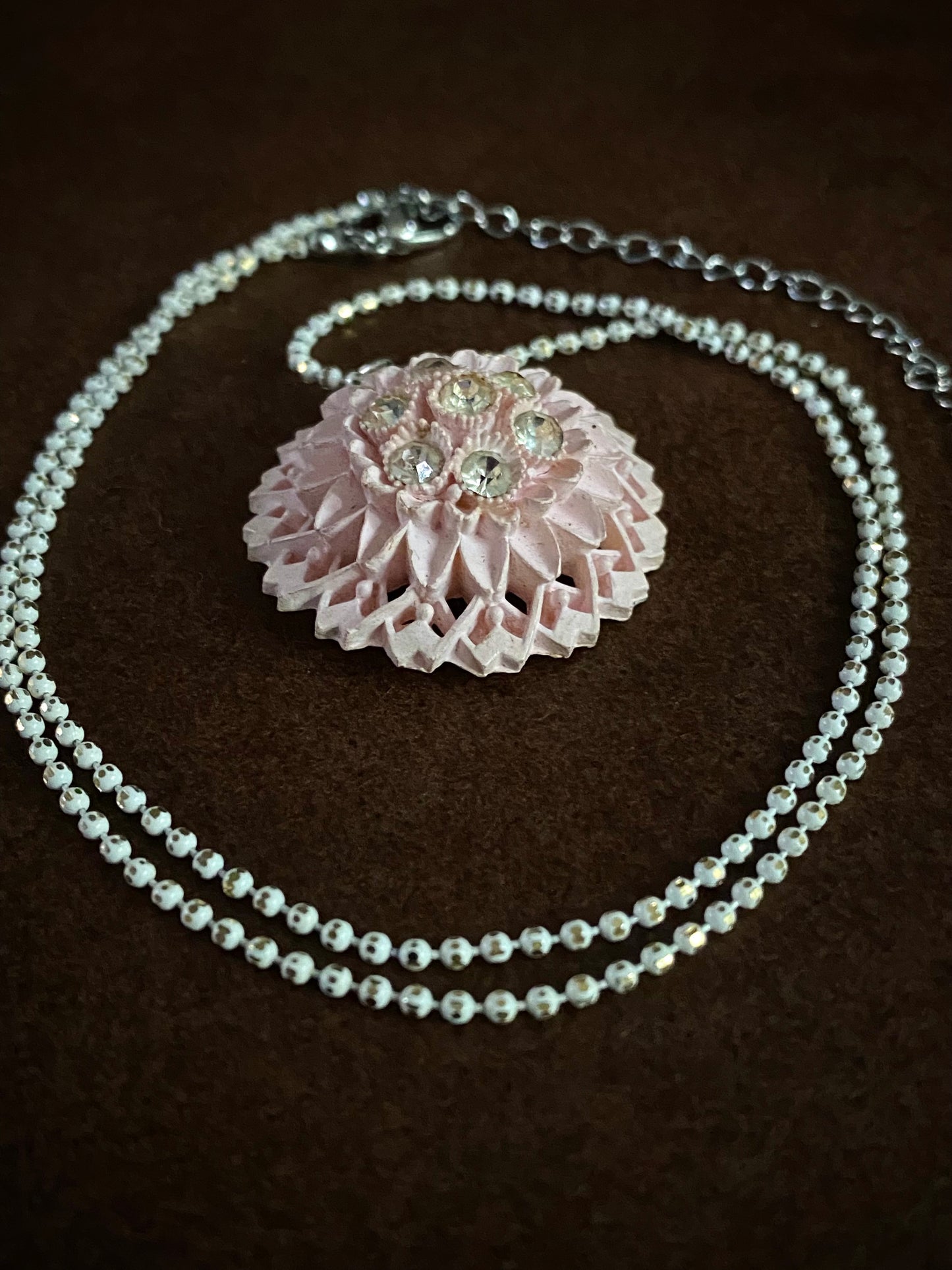 Pale Pink Pendant on White Chain