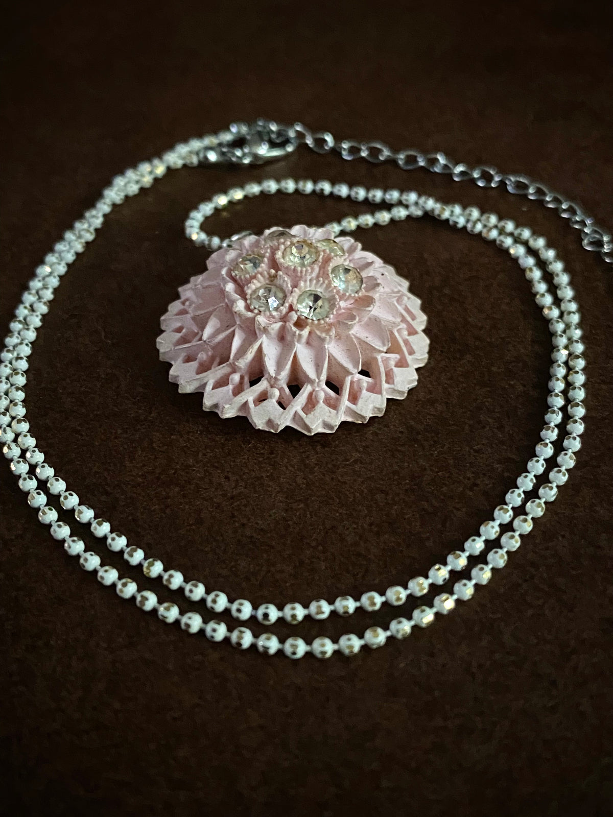 Pale Pink Pendant on White Chain
