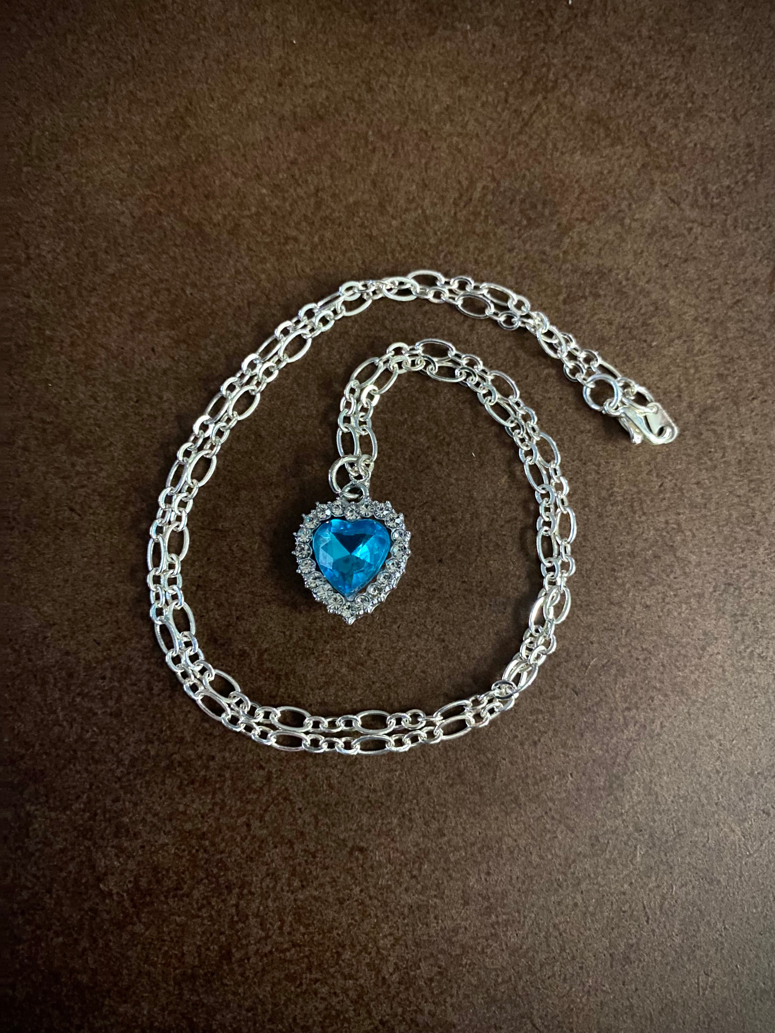 Teal Sparkle Heart Necklace