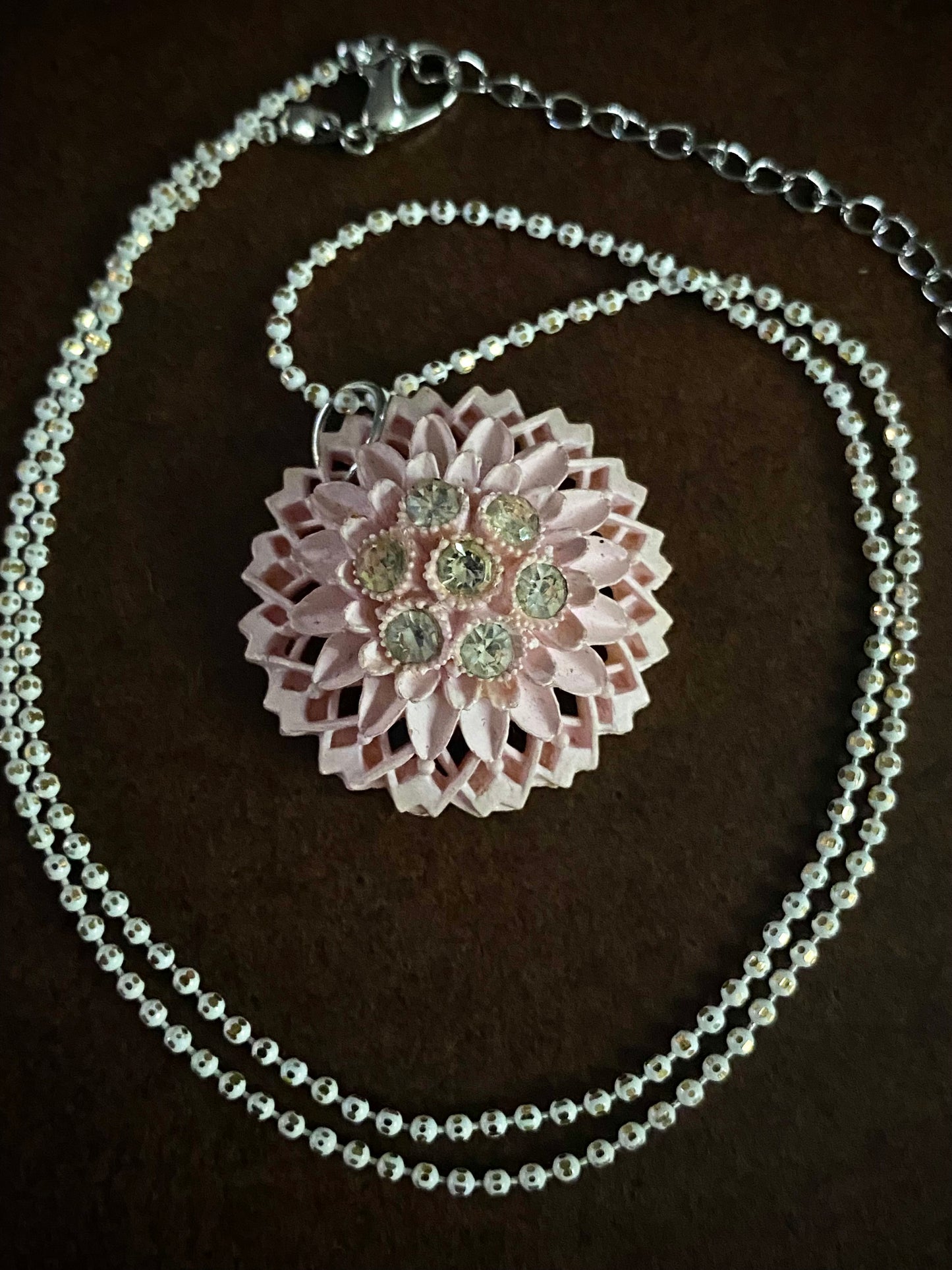 Pale Pink Pendant on White Chain