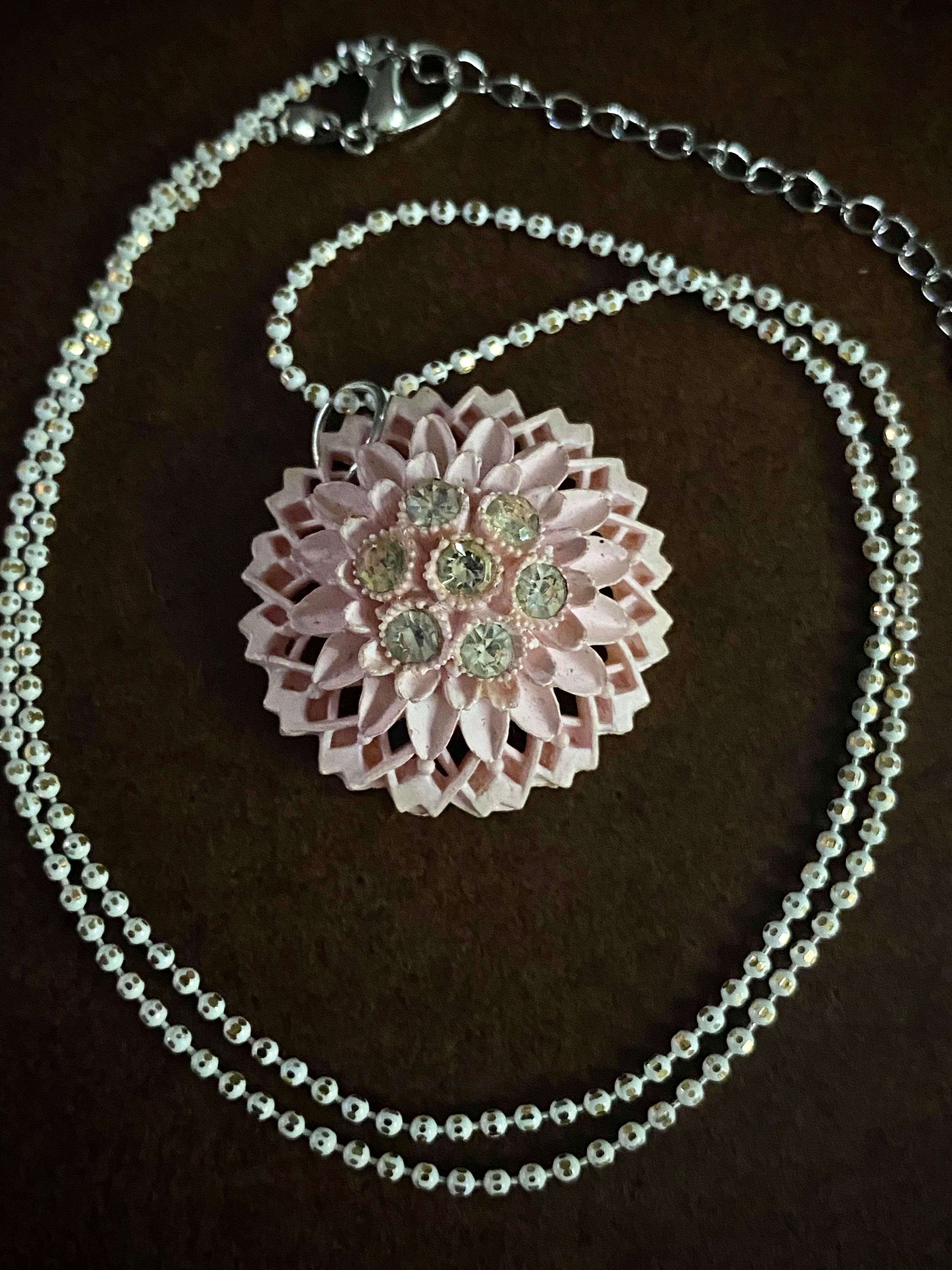 Pale Pink Pendant on White Chain
