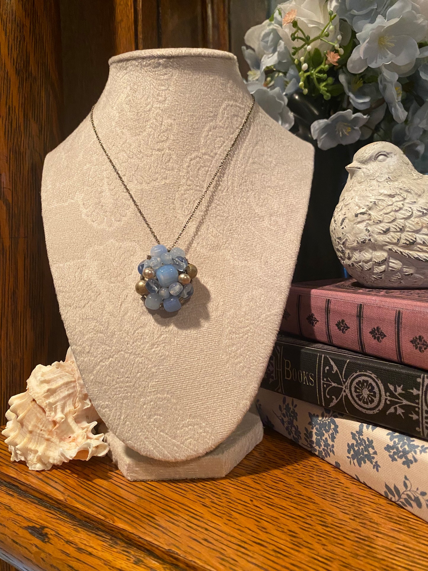 Blue and Gold Bead Pendant Necklace