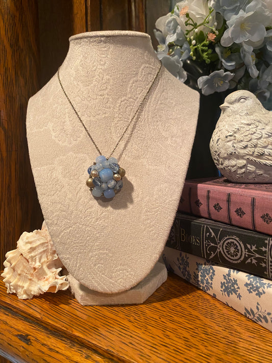 Blue and Gold Bead Pendant Necklace