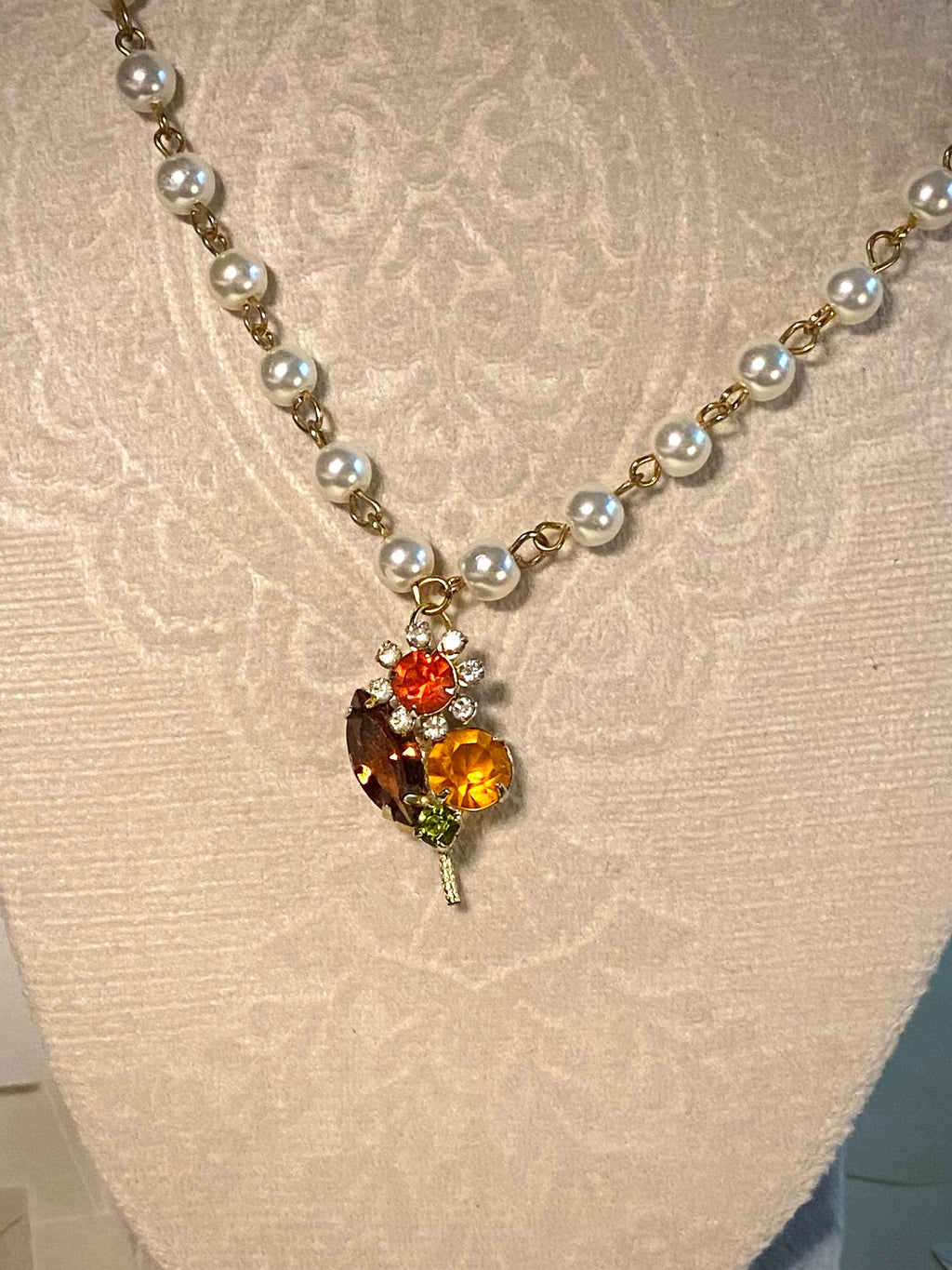 Pearl Choker with Fall Floral Pendant
