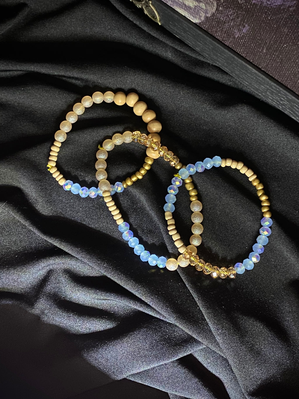 Wooden and Blue Bead Bracelet
