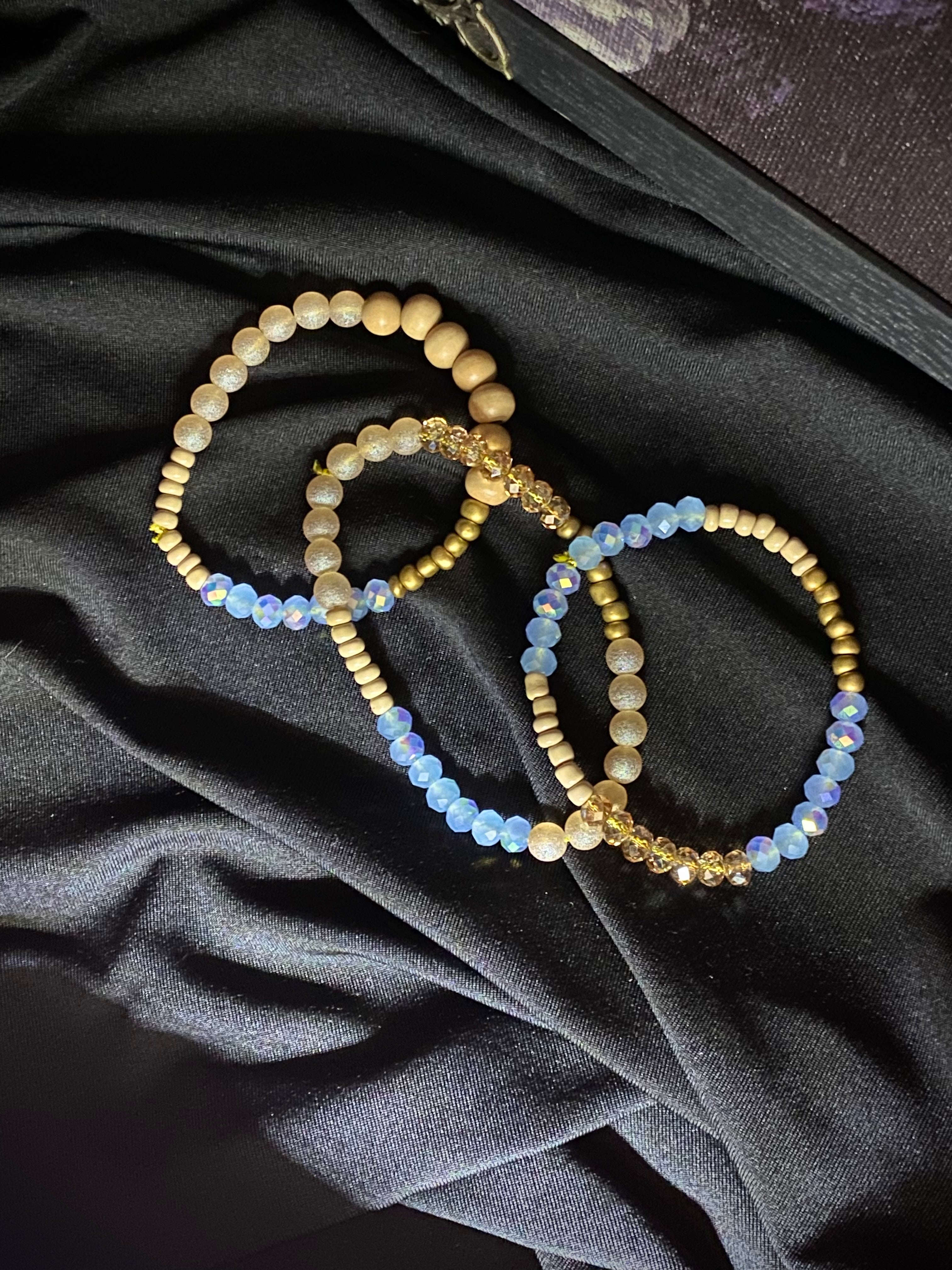 Wooden and Blue Bead Bracelet