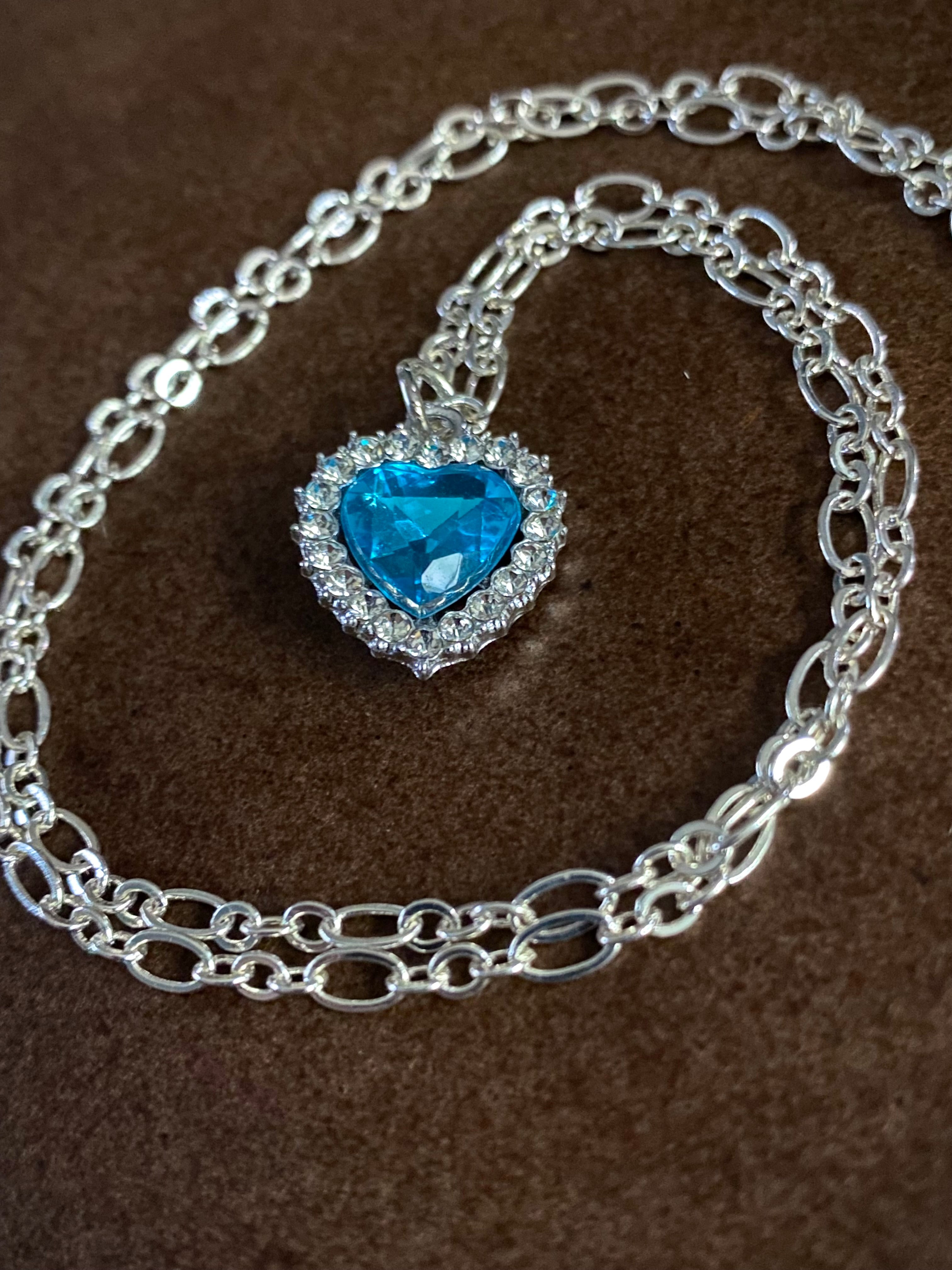 Teal Sparkle Heart Necklace
