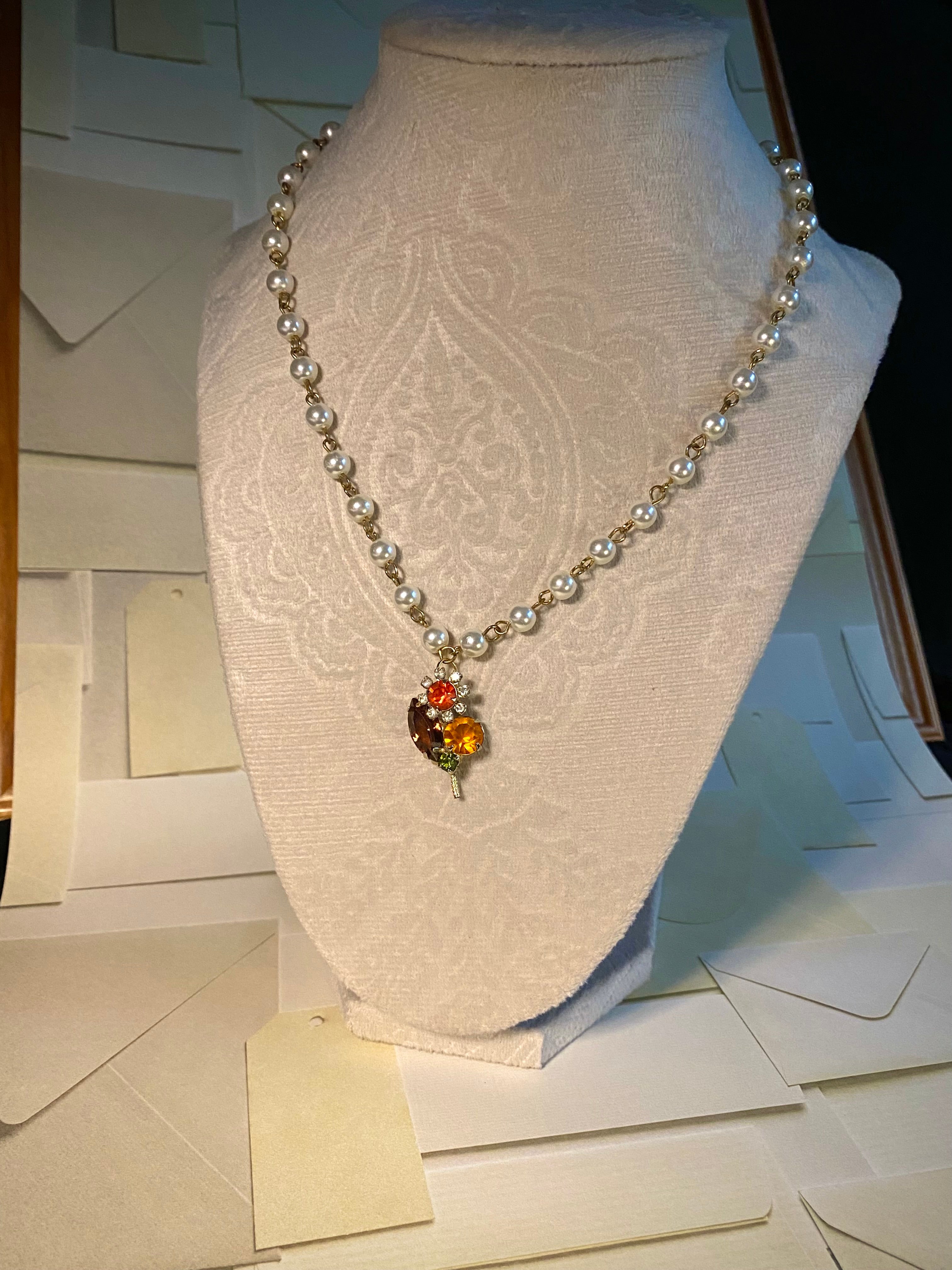 Pearl Choker with Fall Floral Pendant