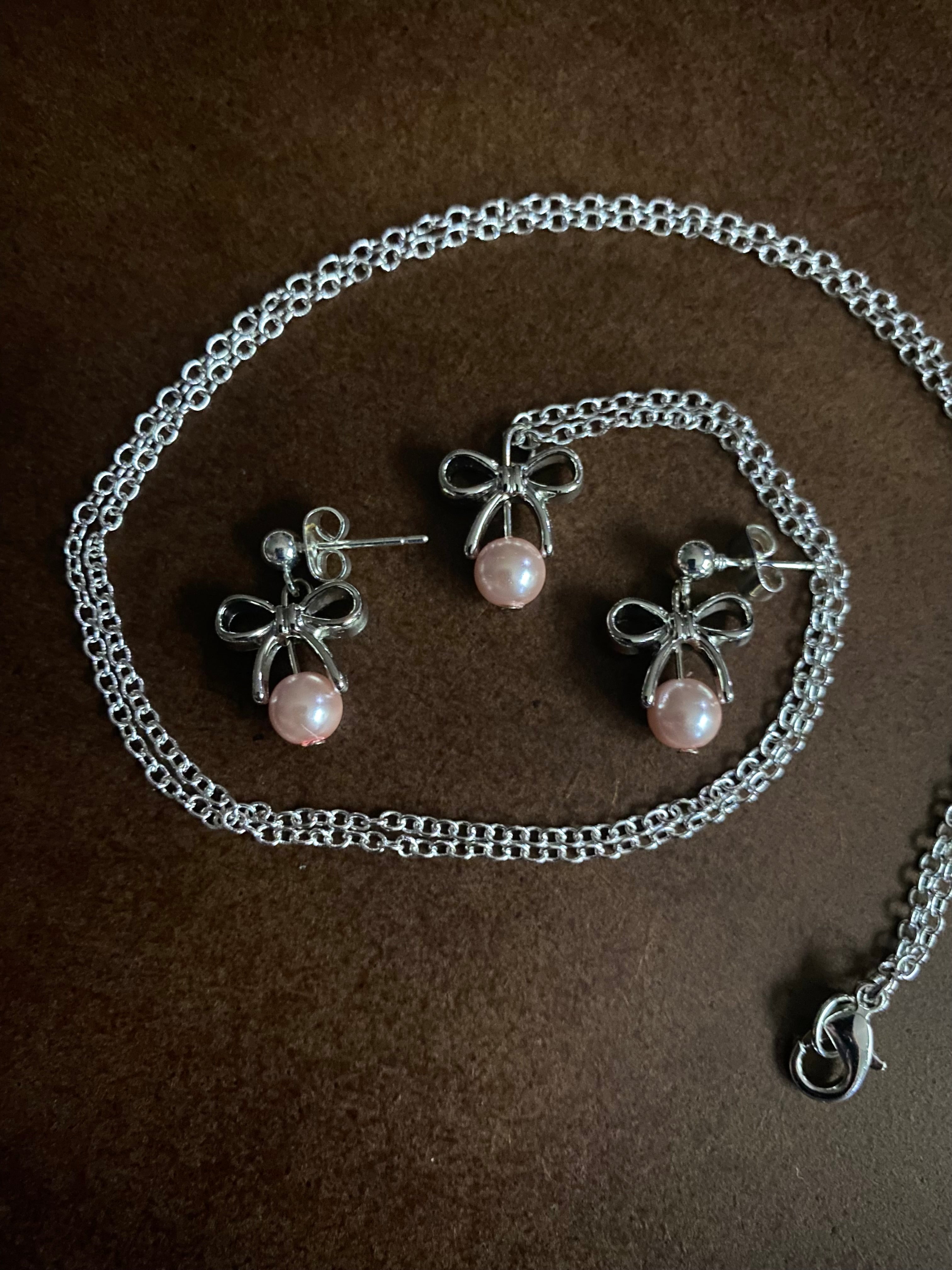 Pink Bow Set Silver