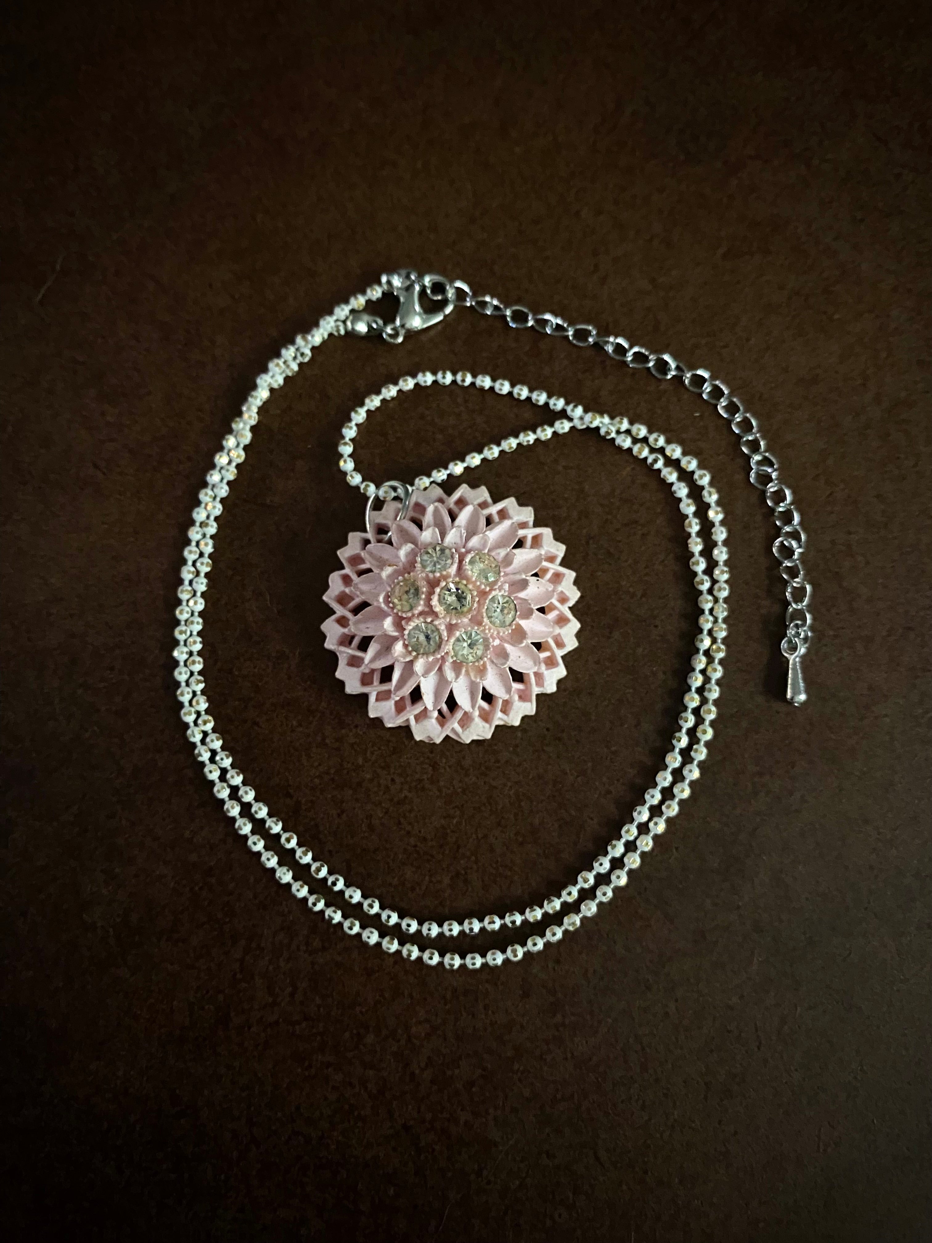 Pale Pink Pendant on White Chain