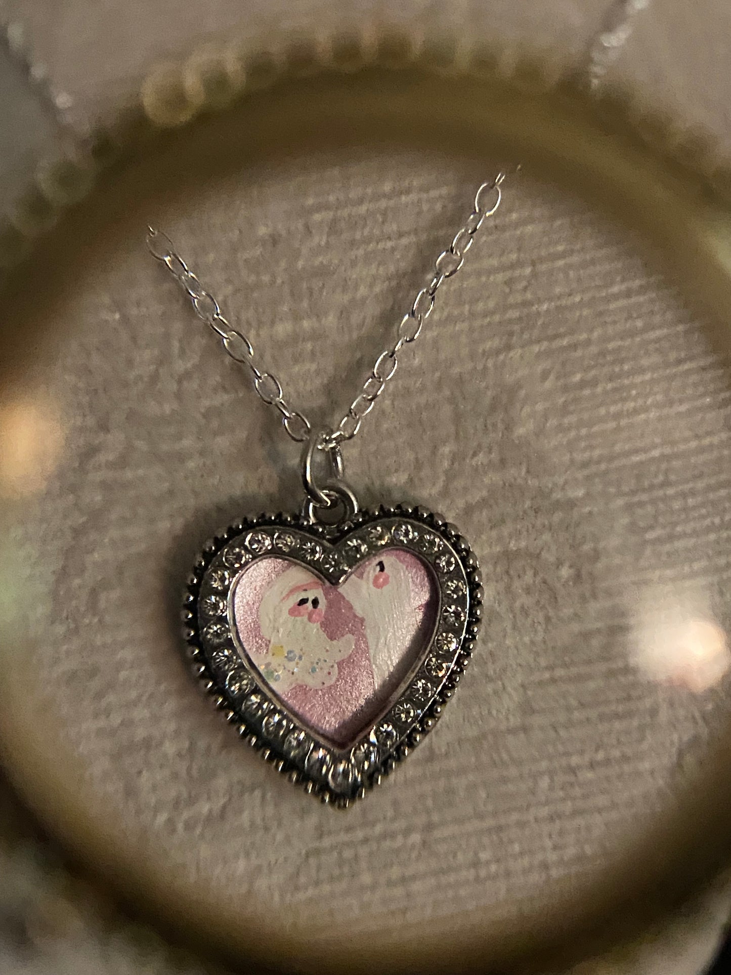 Twirling Ghosts in Heart Frame Necklace