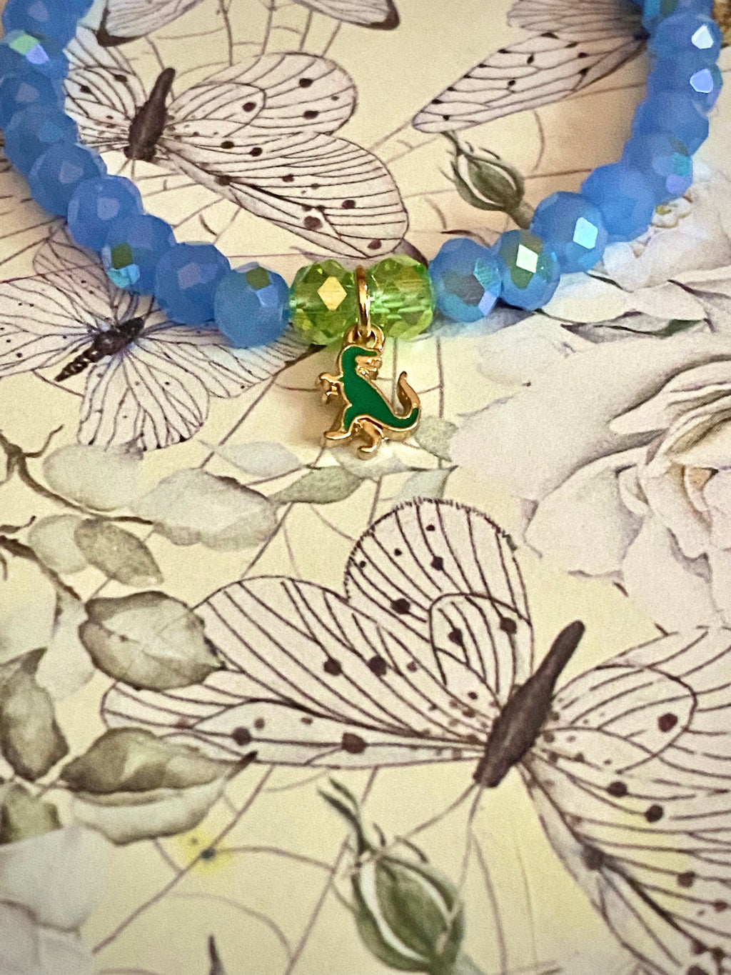 Blue and Green TRex Charm Bracelet