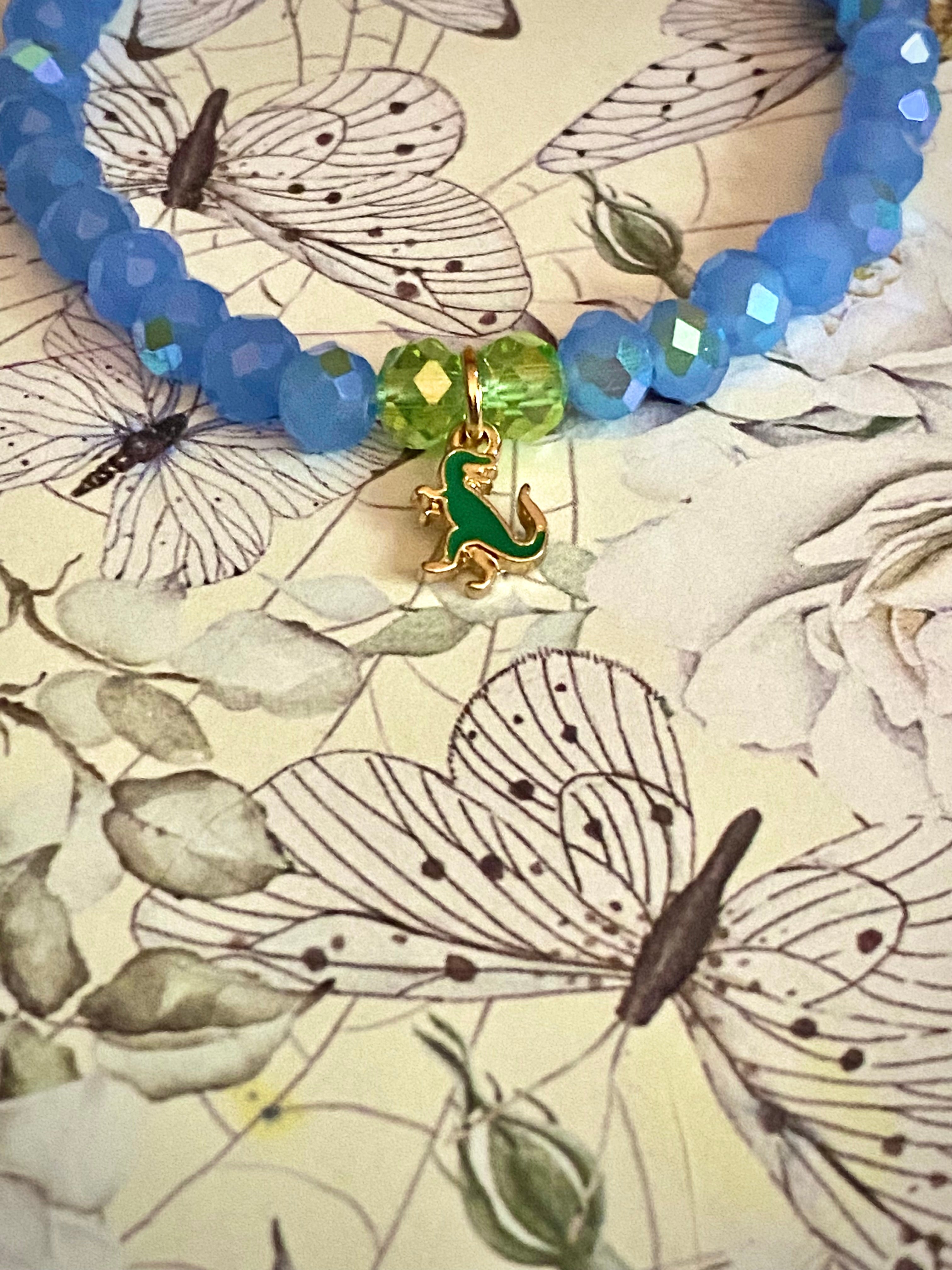 Blue and Green TRex Charm Bracelet