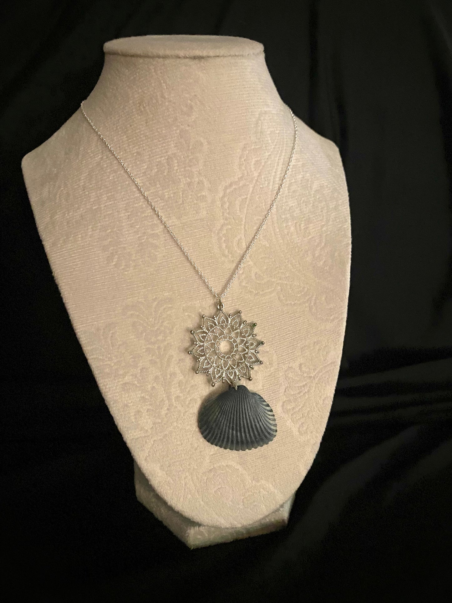 Large Silver and Blue Shell Necklace