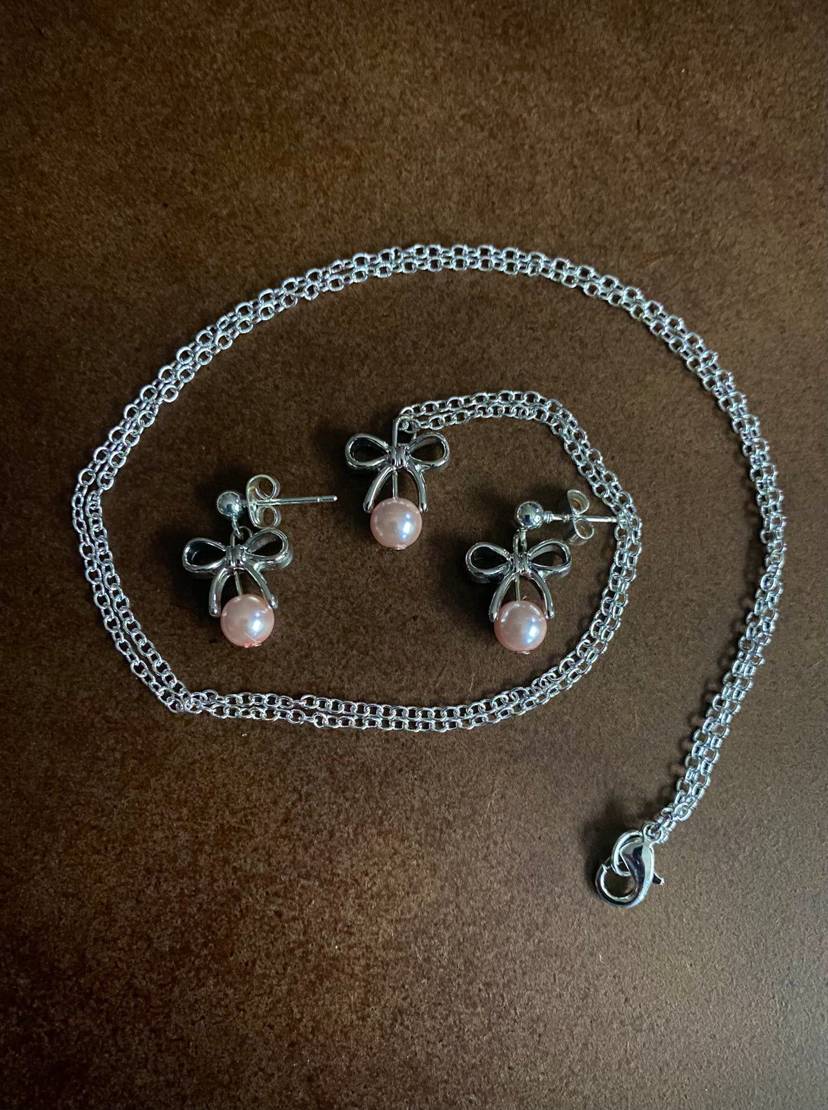 Pink Bow Set Silver