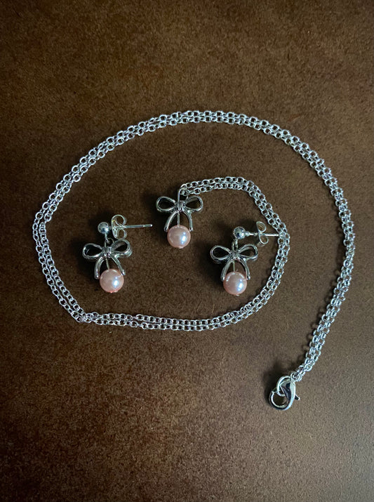 Pink Bow Set Silver