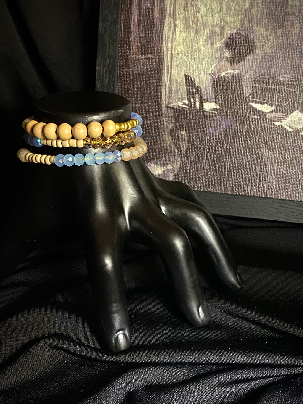 Wooden and Blue Bead Bracelet