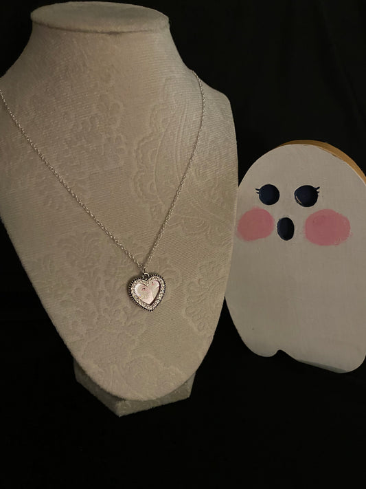 Twirling Ghosts in Heart Frame Necklace