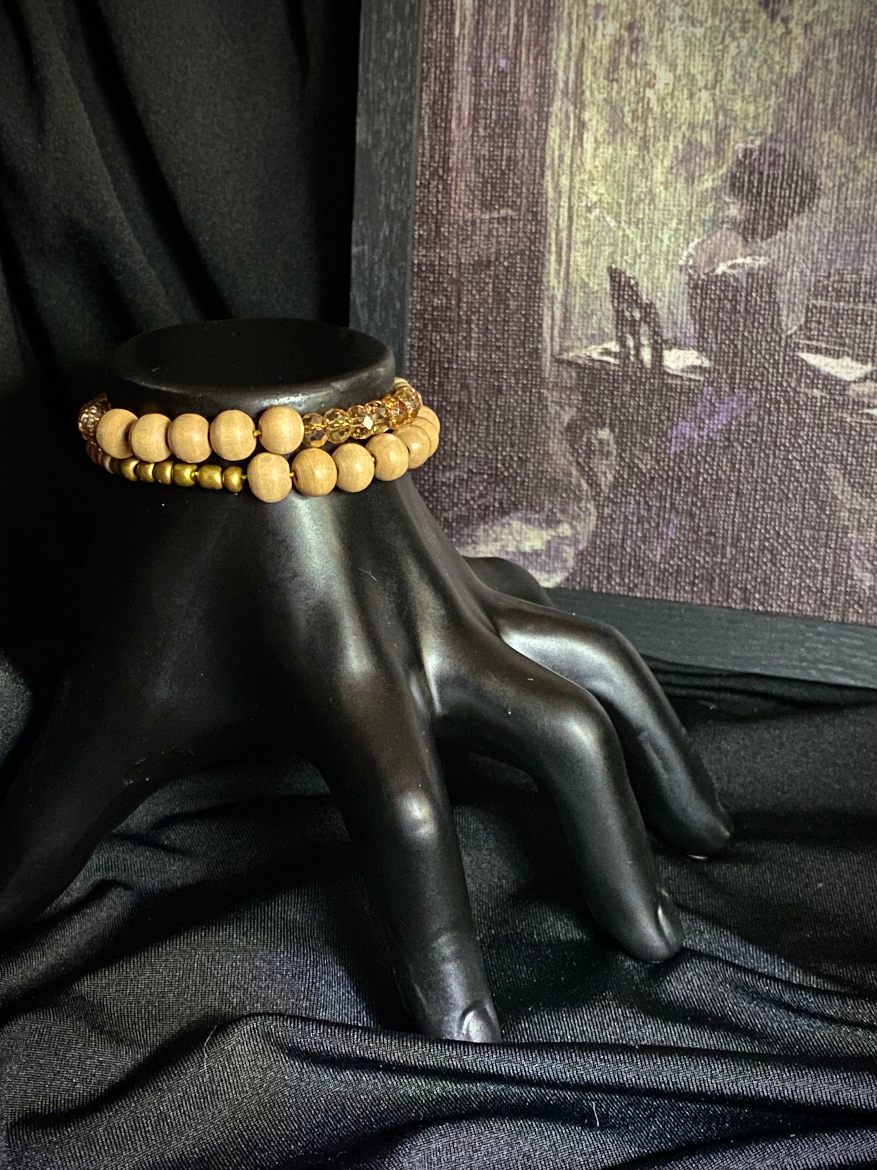 Wooden and Gold Bead Bracelet