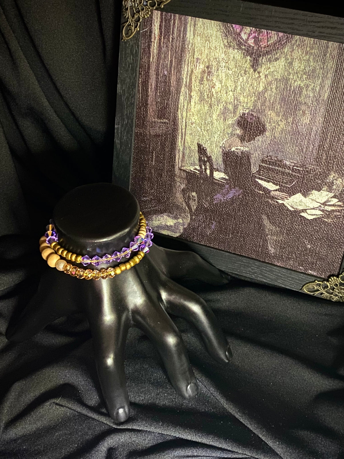 Wooden and Purple Bead Bracelet