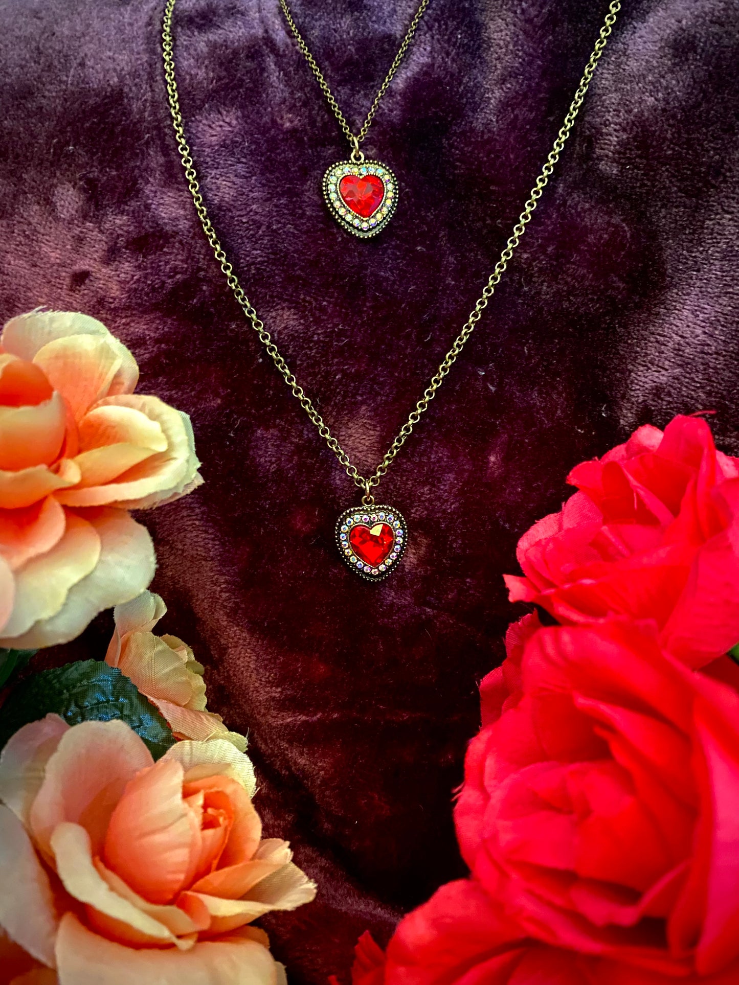 Red Heart Long Chain Necklace