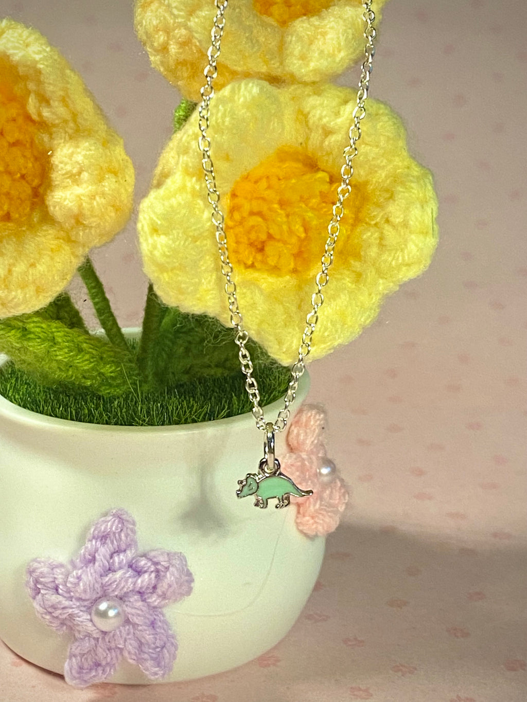 Silver Triceratops Necklace