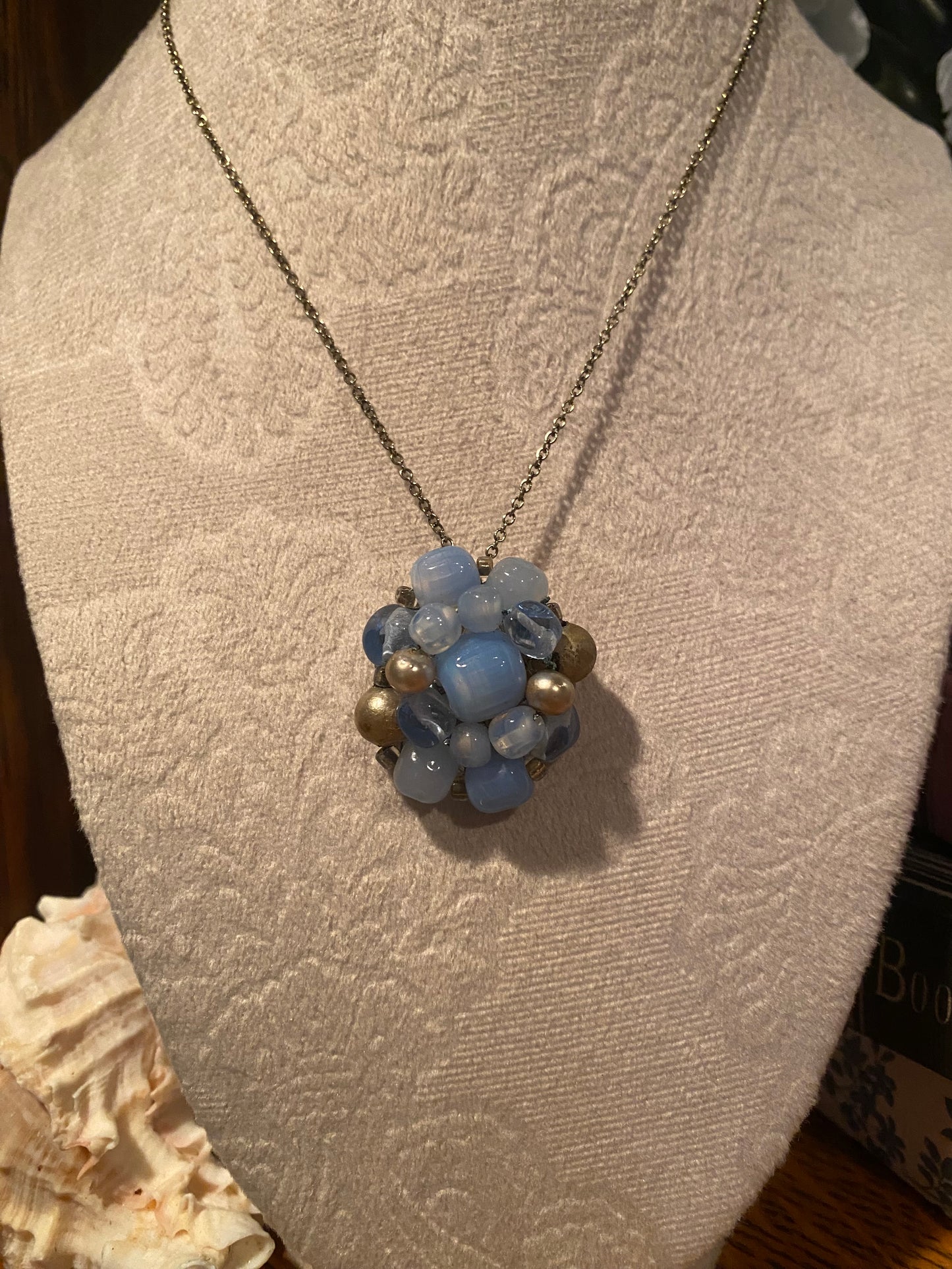 Blue and Gold Bead Pendant Necklace