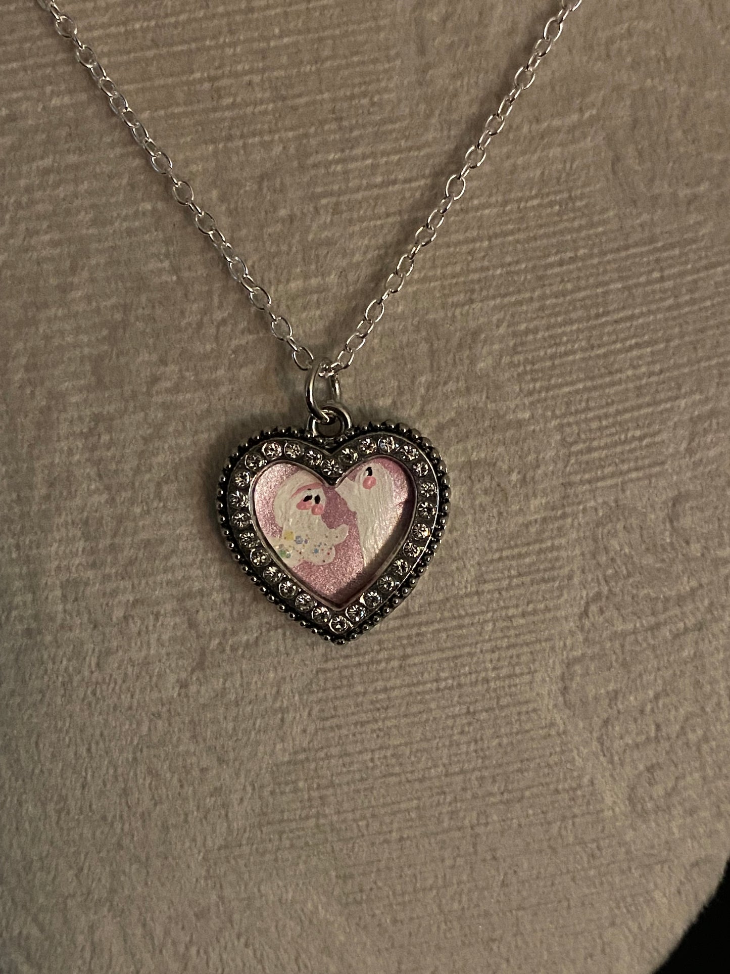 Twirling Ghosts in Heart Frame Necklace
