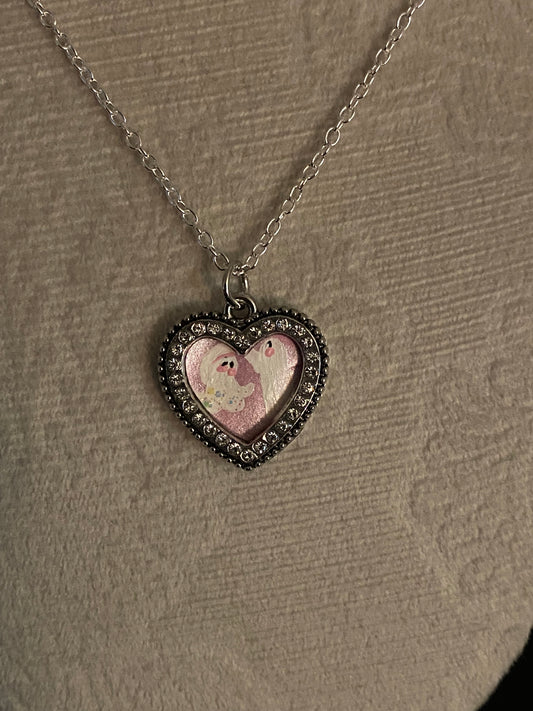 Twirling Ghosts in Heart Frame Necklace