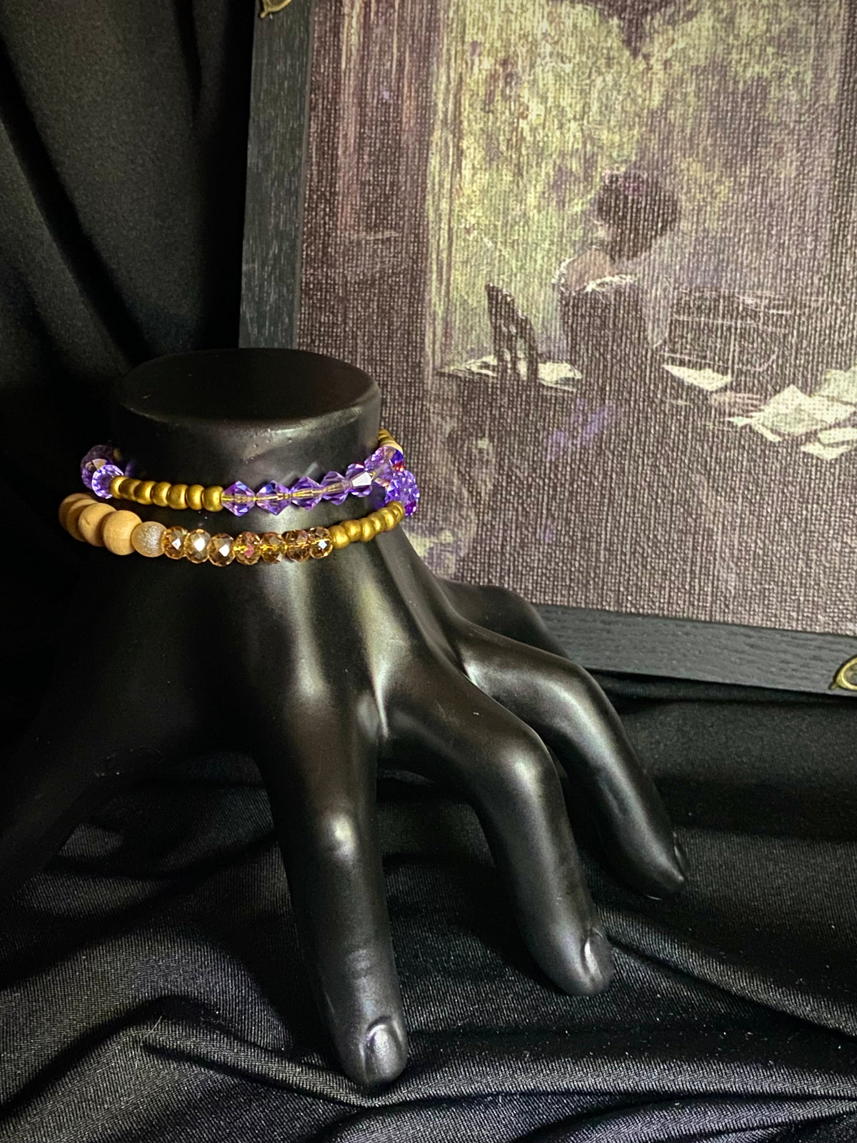 Wooden and Purple Bead Bracelet