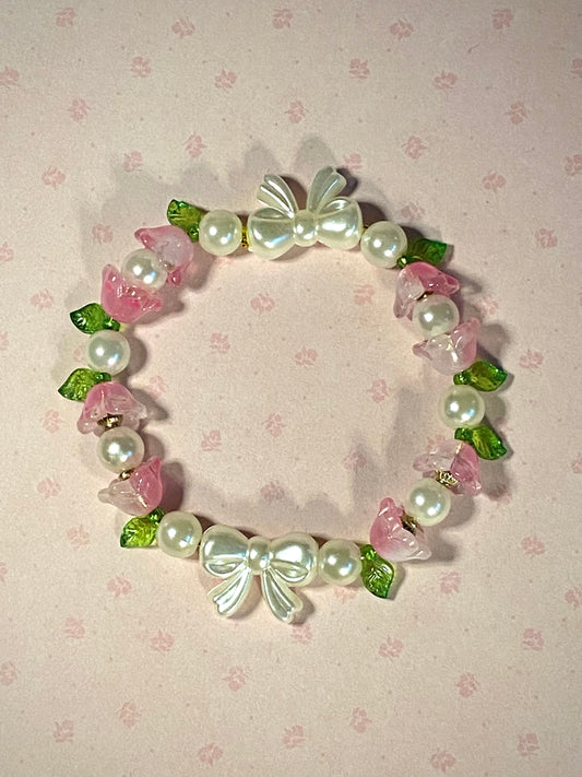Pink Flowers and Pearls Bracelet