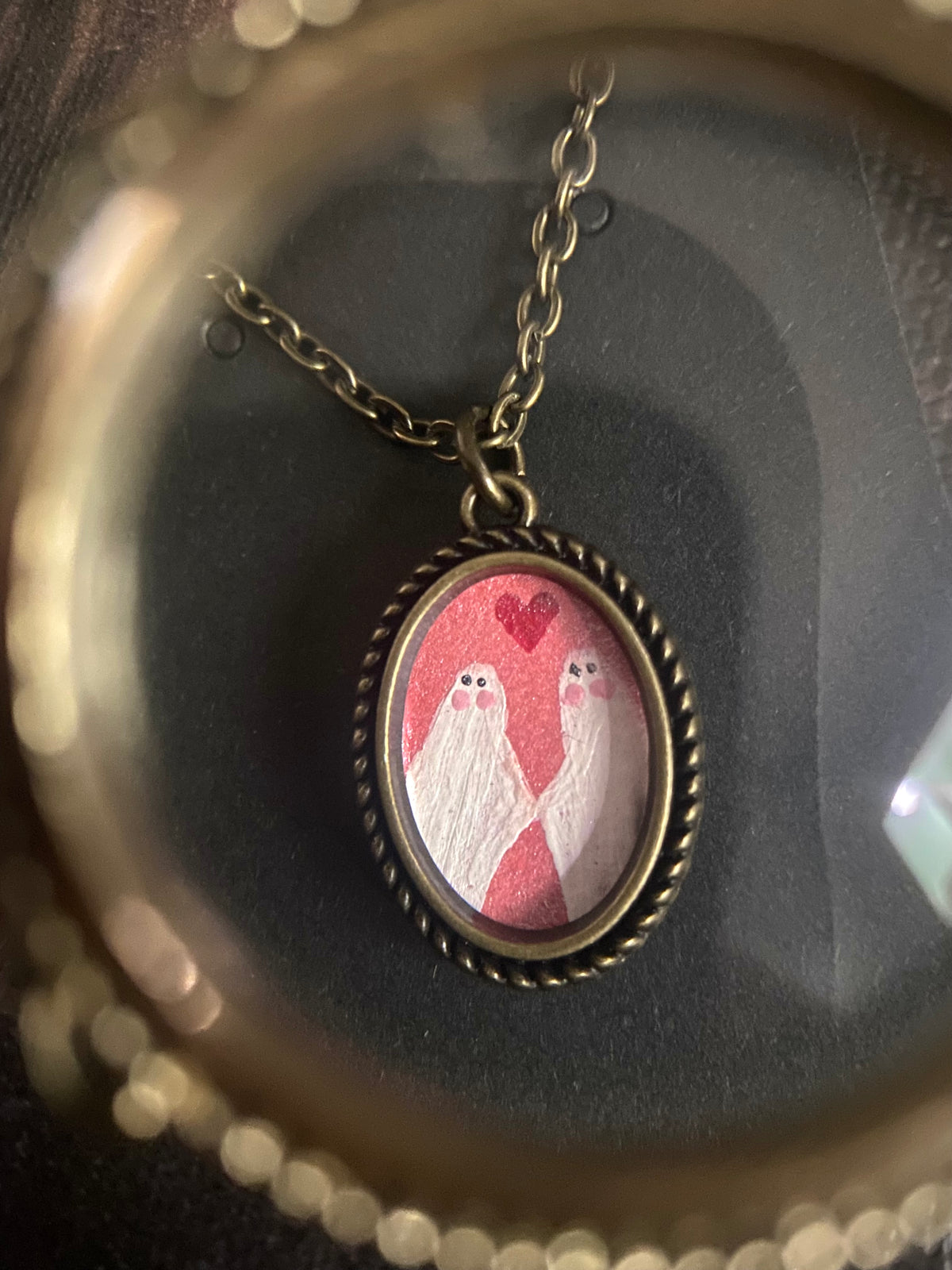 Ghost Couple Oval Necklace