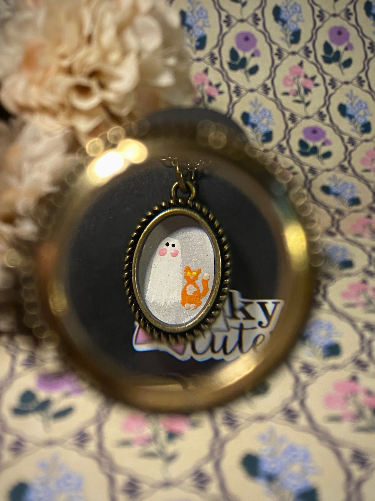 Ghost and Orange Cat Necklace