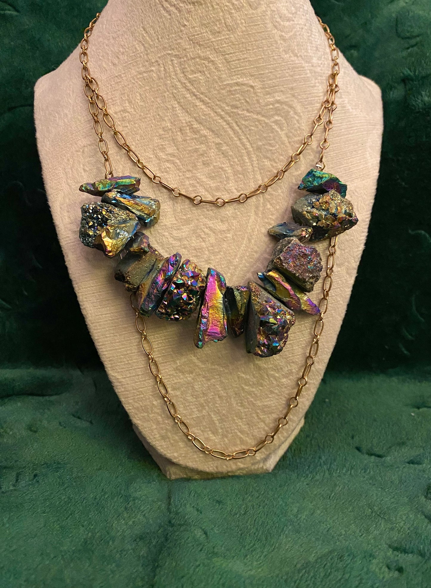 Colorful Stone and Chain Tiered Necklace