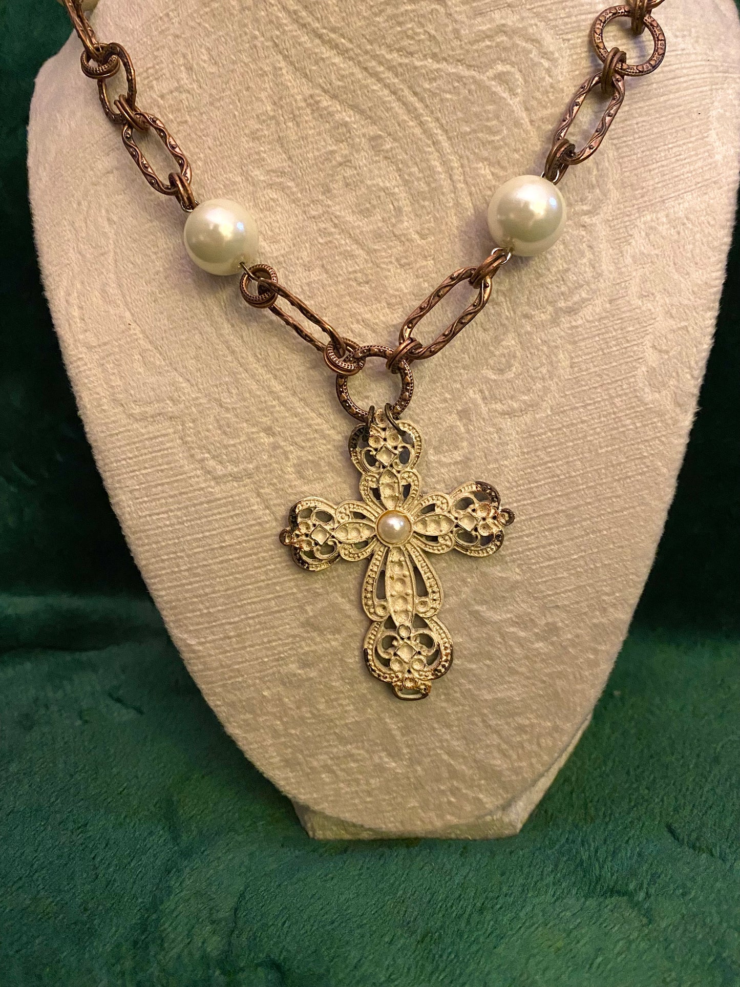 Pearl Metal Cross Necklace