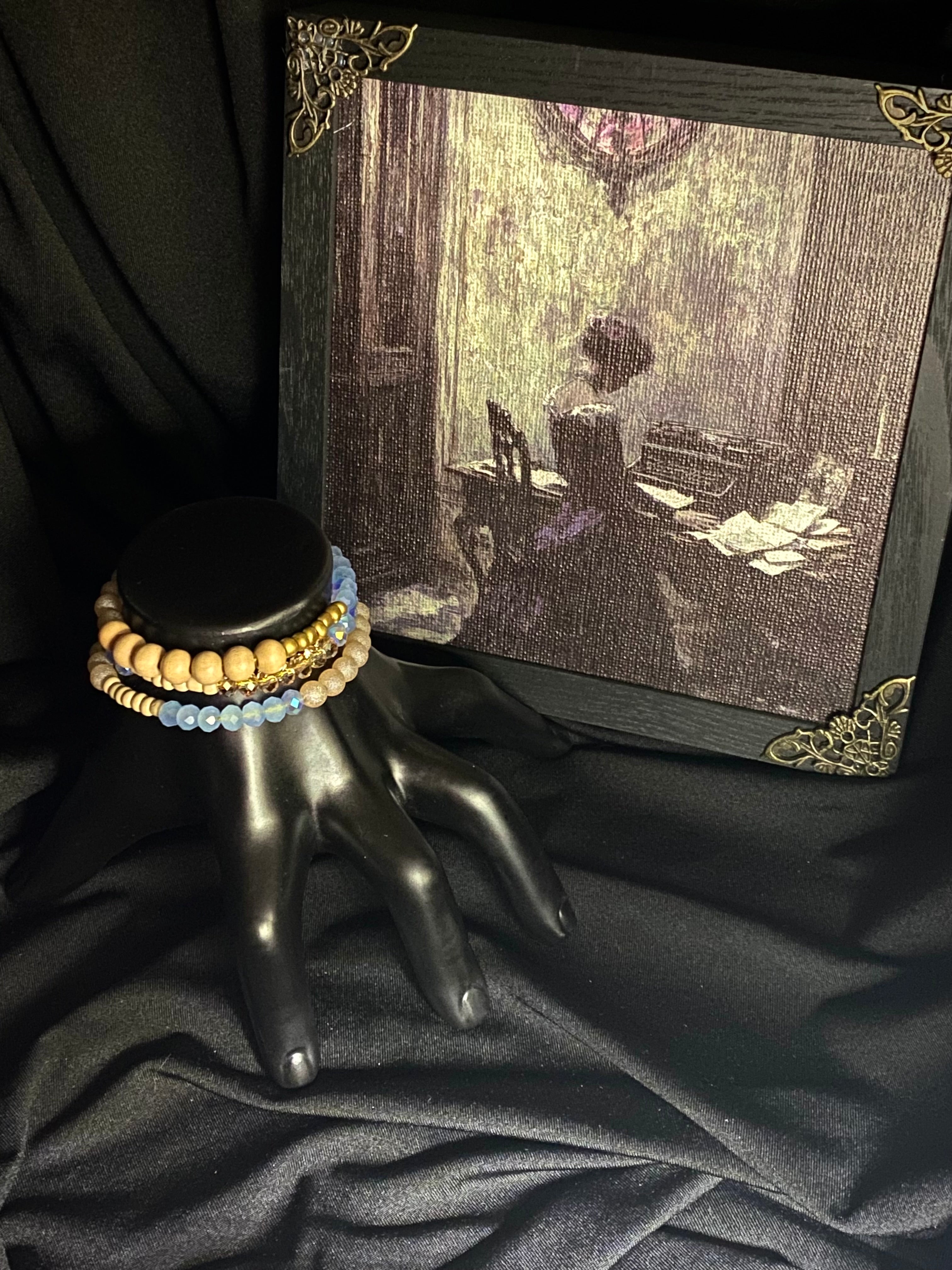 Wooden and Blue Bead Bracelet