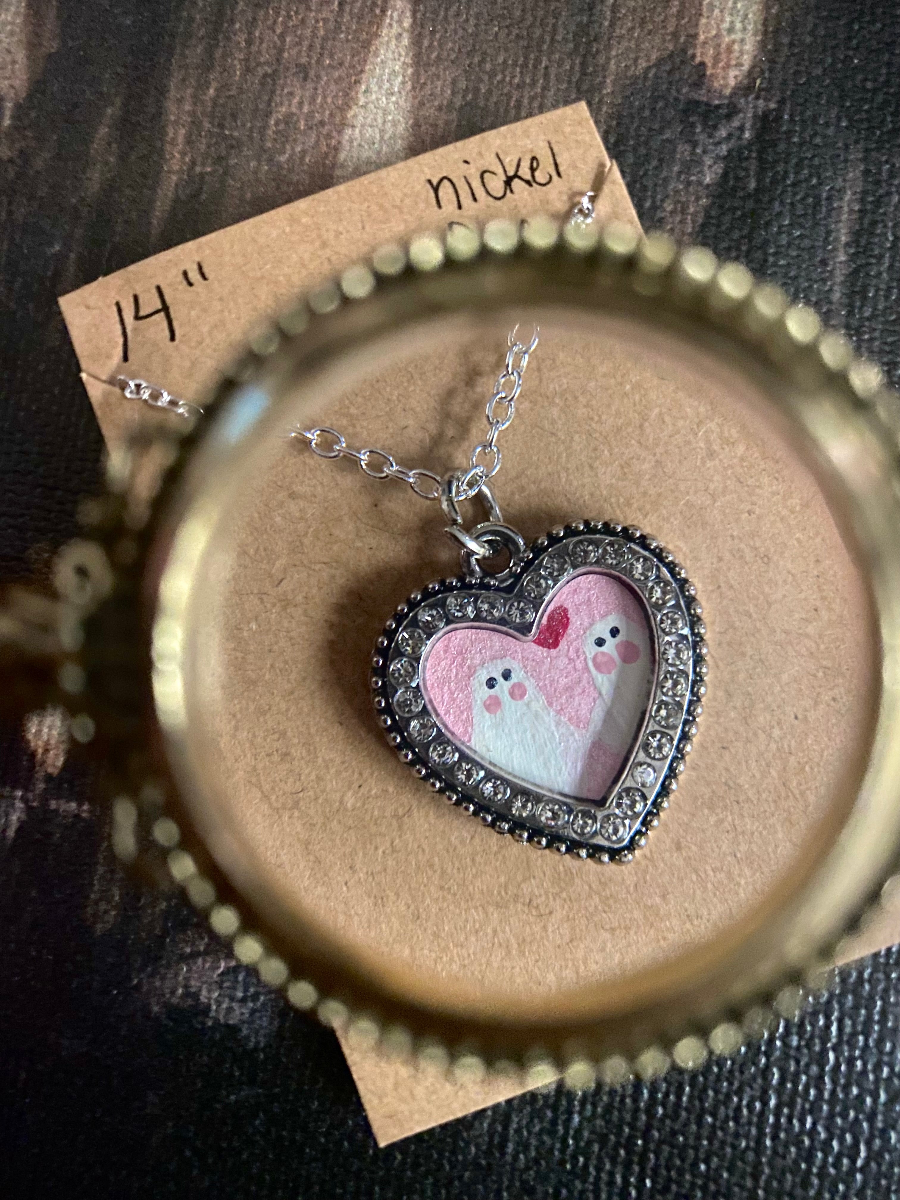 Ghost Couple Heart Necklace