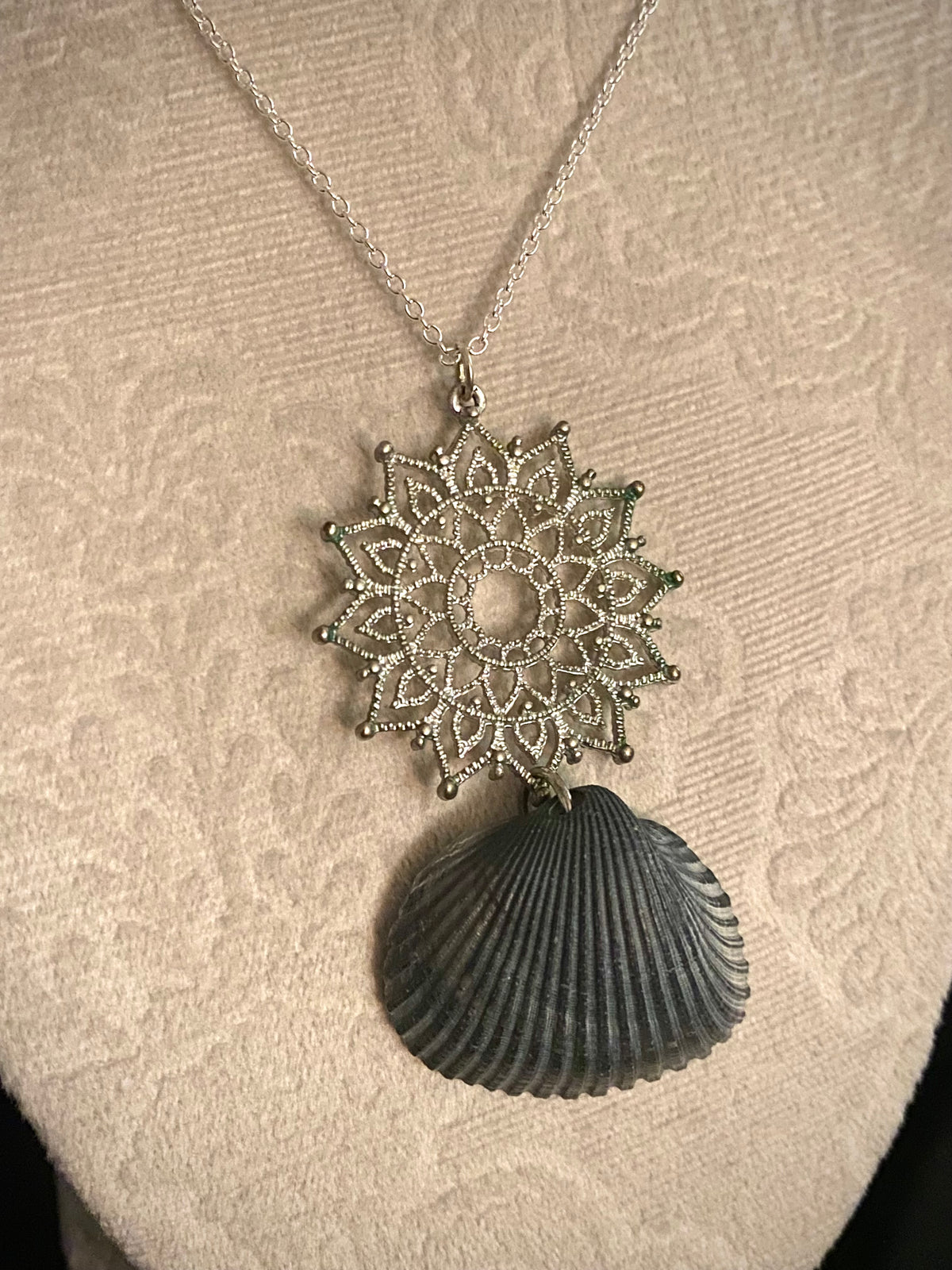 Large Silver and Blue Shell Necklace