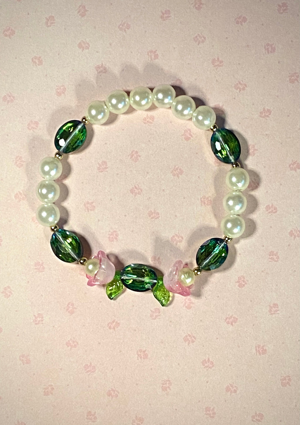 Pink, Green, and Pearls Bracelet